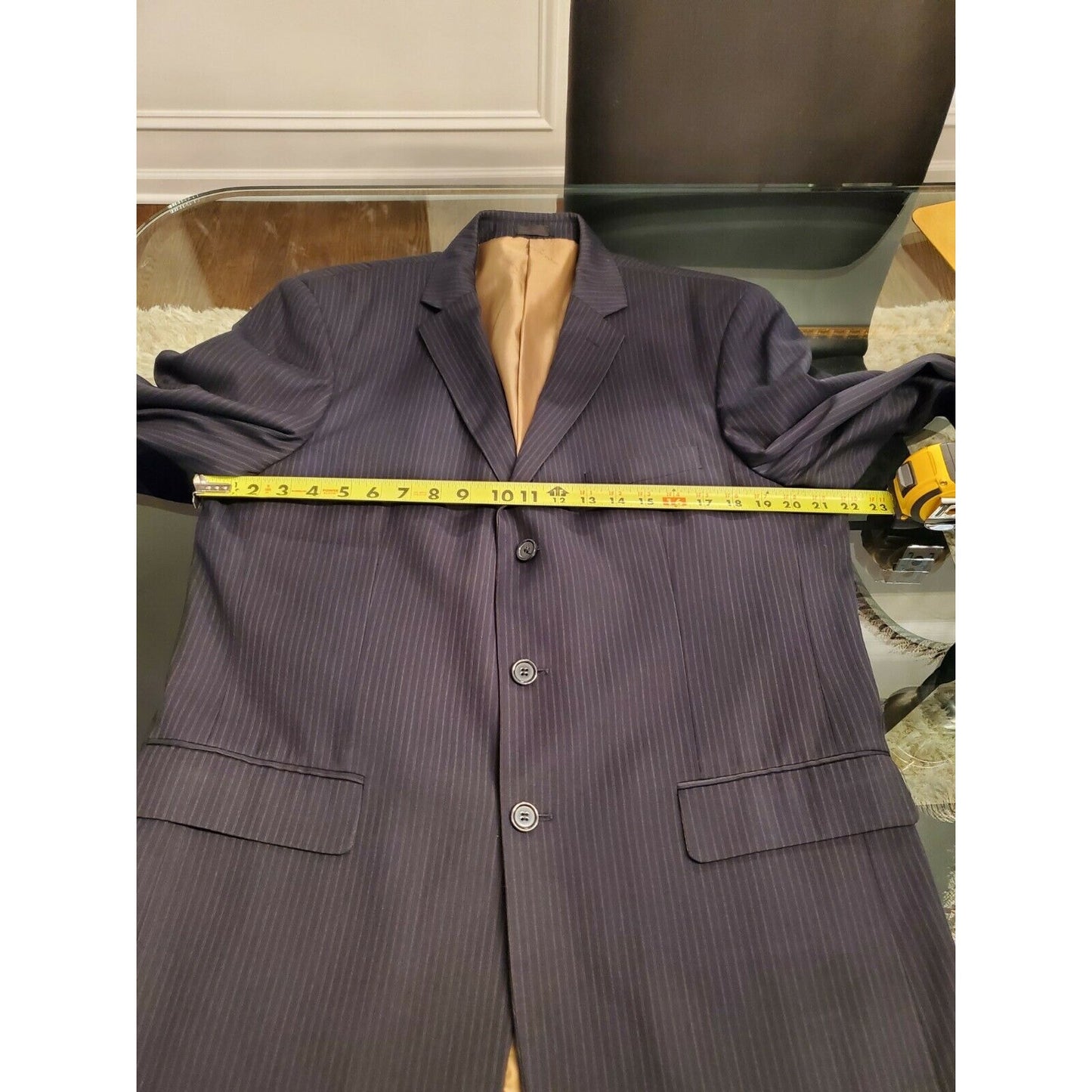 Stacy Adams Men's Blue Lined Polyester Single Breasted Two Piece Suits Size 45L