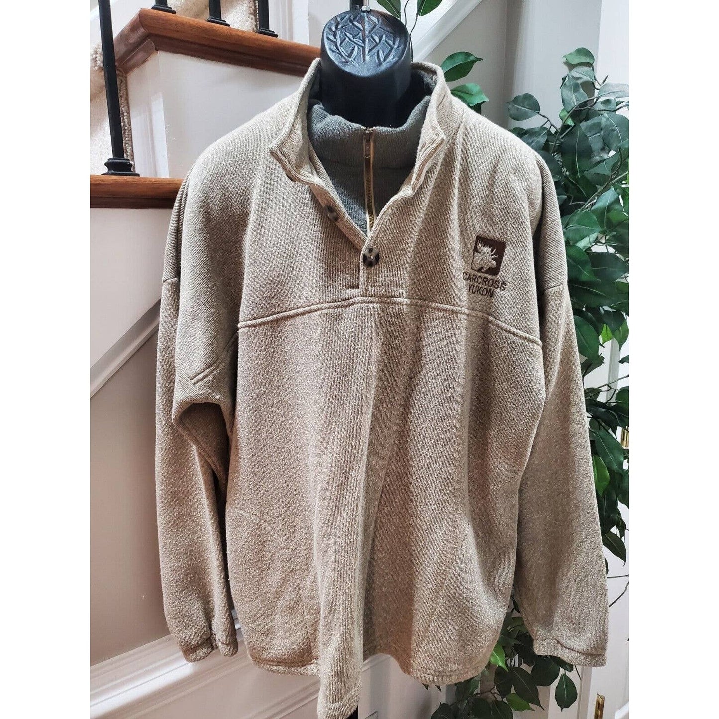 Northern Souvenirs Men's Brown 100% Cotton High Neck Half Zip Sweater 2XL