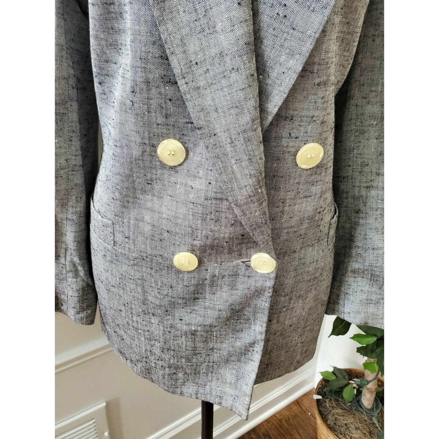 Vintage Saville Women's Gray 100% Polyester Long Sleeve Double Breasted Blazer 8