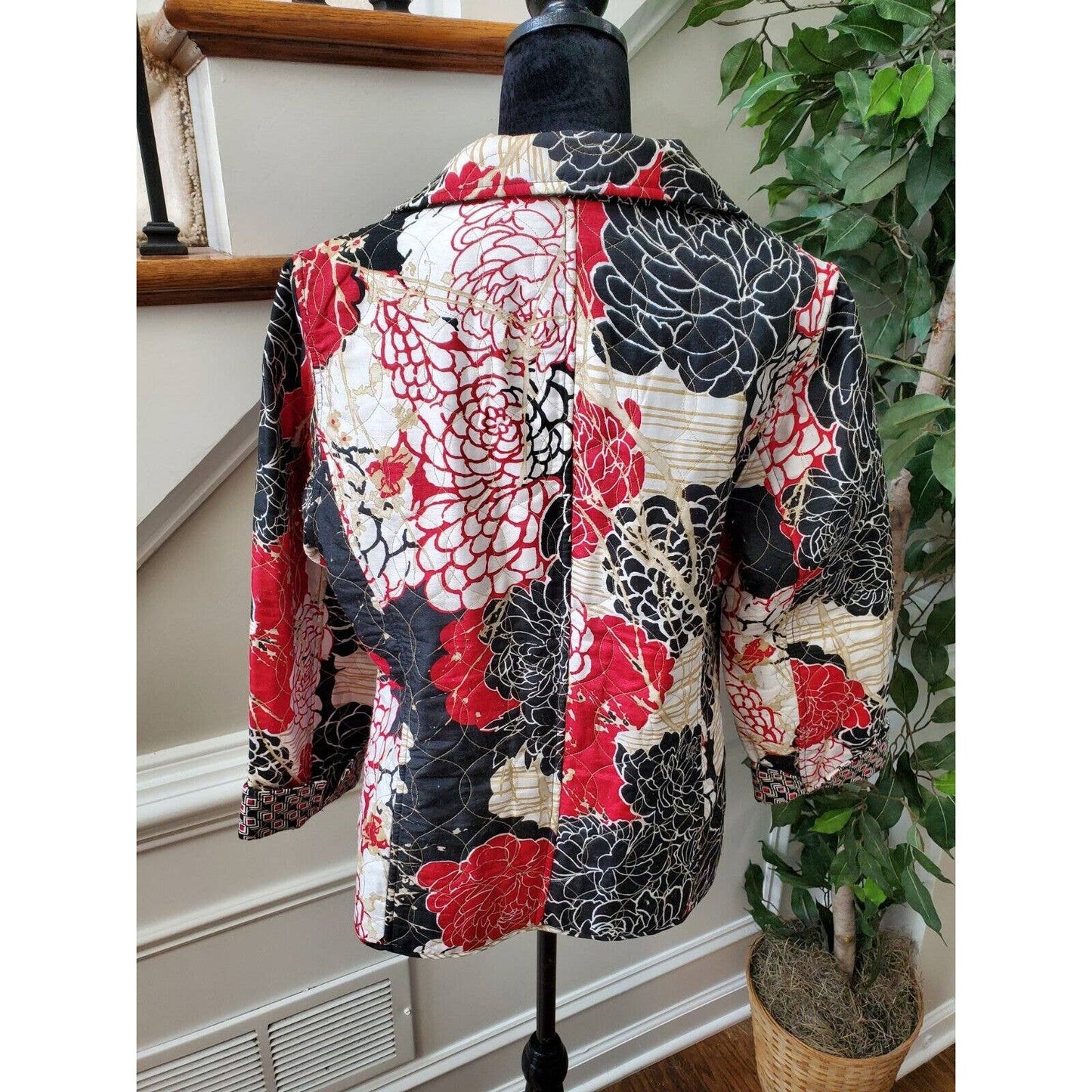 Chico's Women Multicolor Floral Polyester Open Front Long Sleeve Jacket Blazer 2