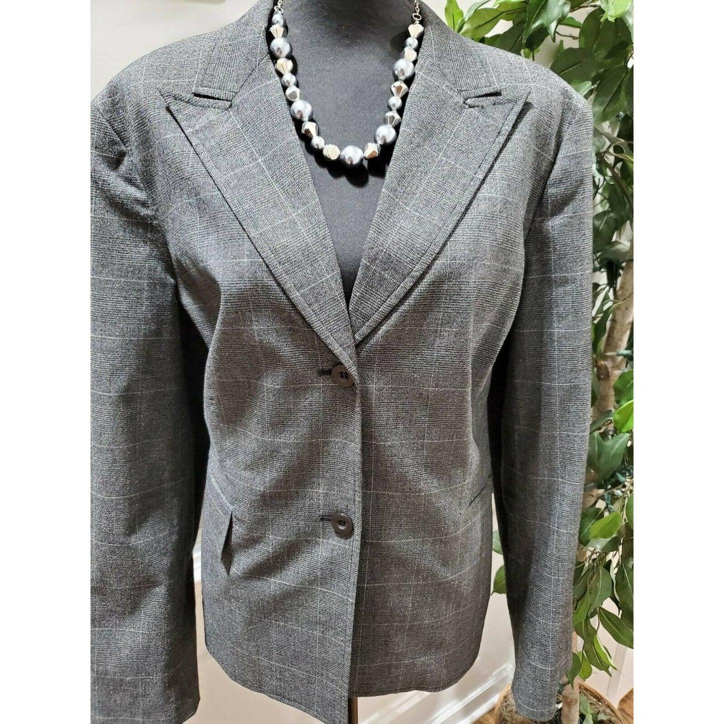 Style & Co Women Gray Lined Polyester Long Sleeve Button Stretch Blazer Coat