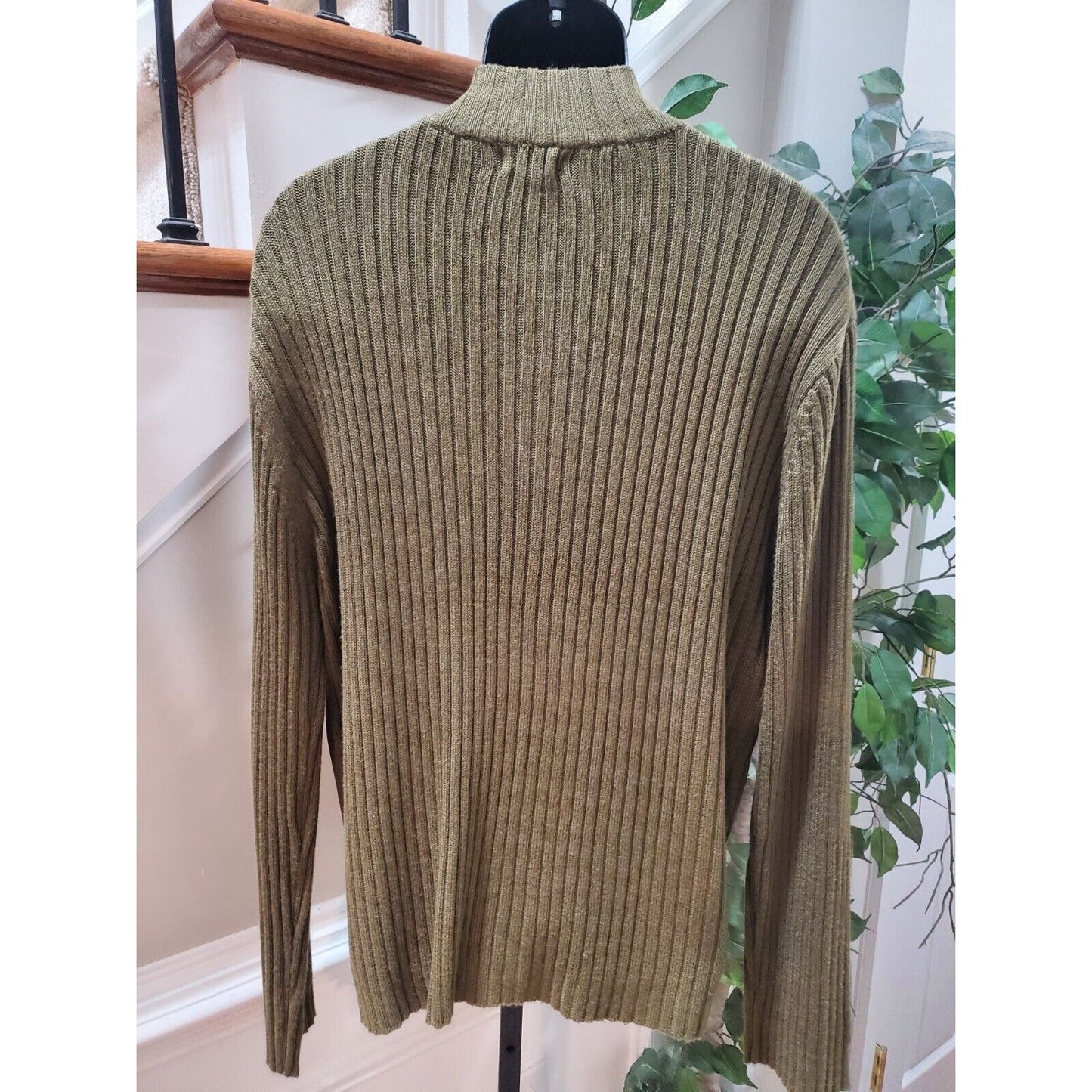 Men's Olive Green 100% Acrylic High Neck Long Sleeve Full Zip Knit Sweater