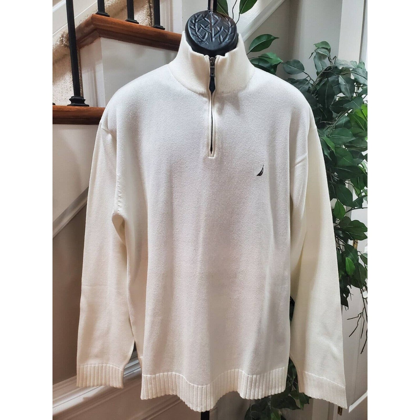 Nautica Men's Ivory Solid 100% Cotton Raglan Sleeve Casual Pullover Sweater 2XL