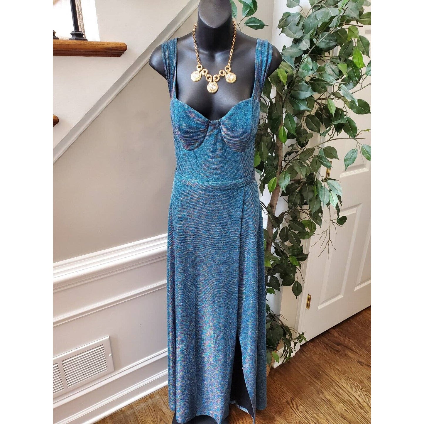 City Vibe Women's Blue Polyester Sweetheart Neck Sleeveless Long Maxi Dress 16W