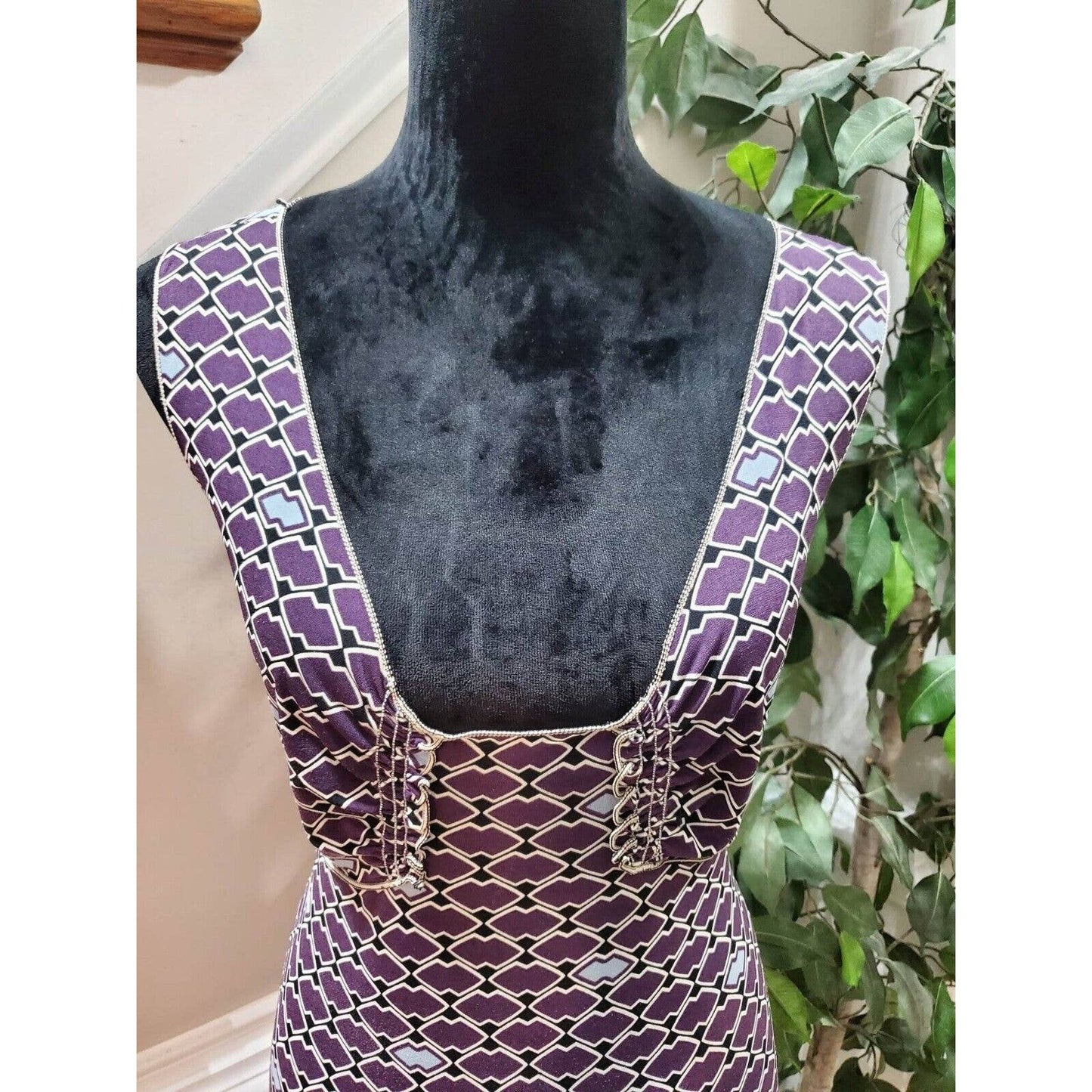 M.S.S.P Women's Purple Polyester Square Neck Sleeveless Knee Length Dress Size L