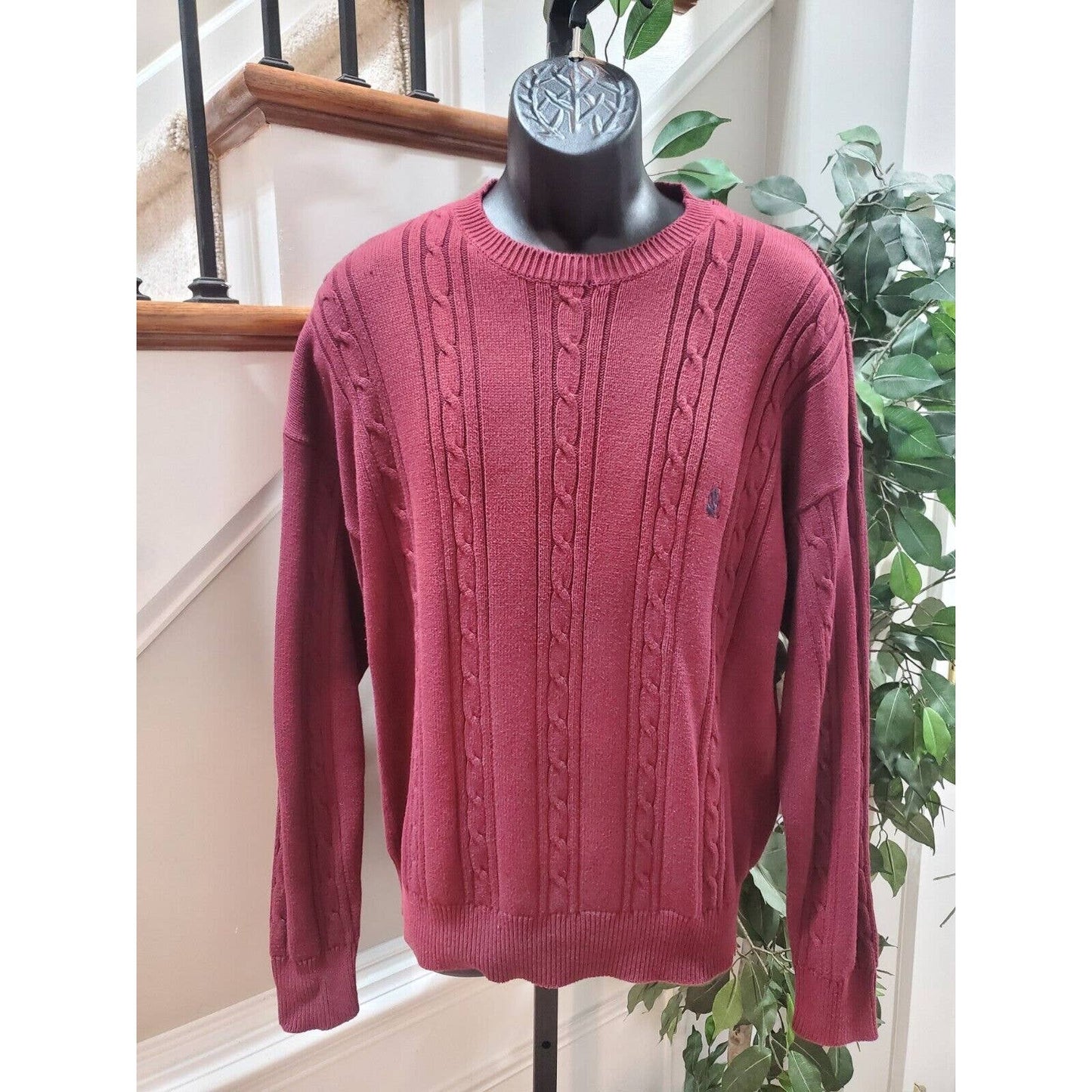 Nautica Men's Maroon 100% Cotton Long Sleeve Crew Neck Pullover Sweater Size L