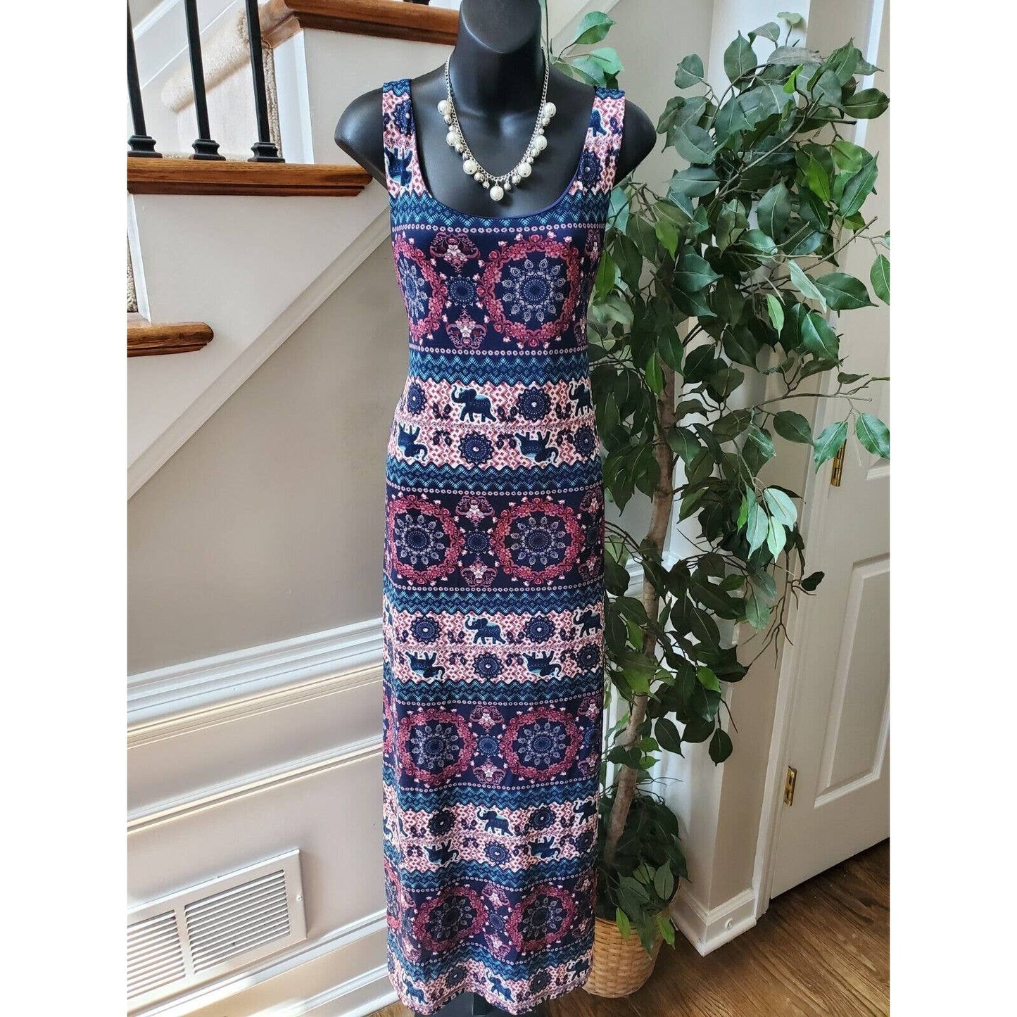 Stella Tweed Women Blue Polyester Scoop Neck Sleeveless Long Maxi Dress Size XL