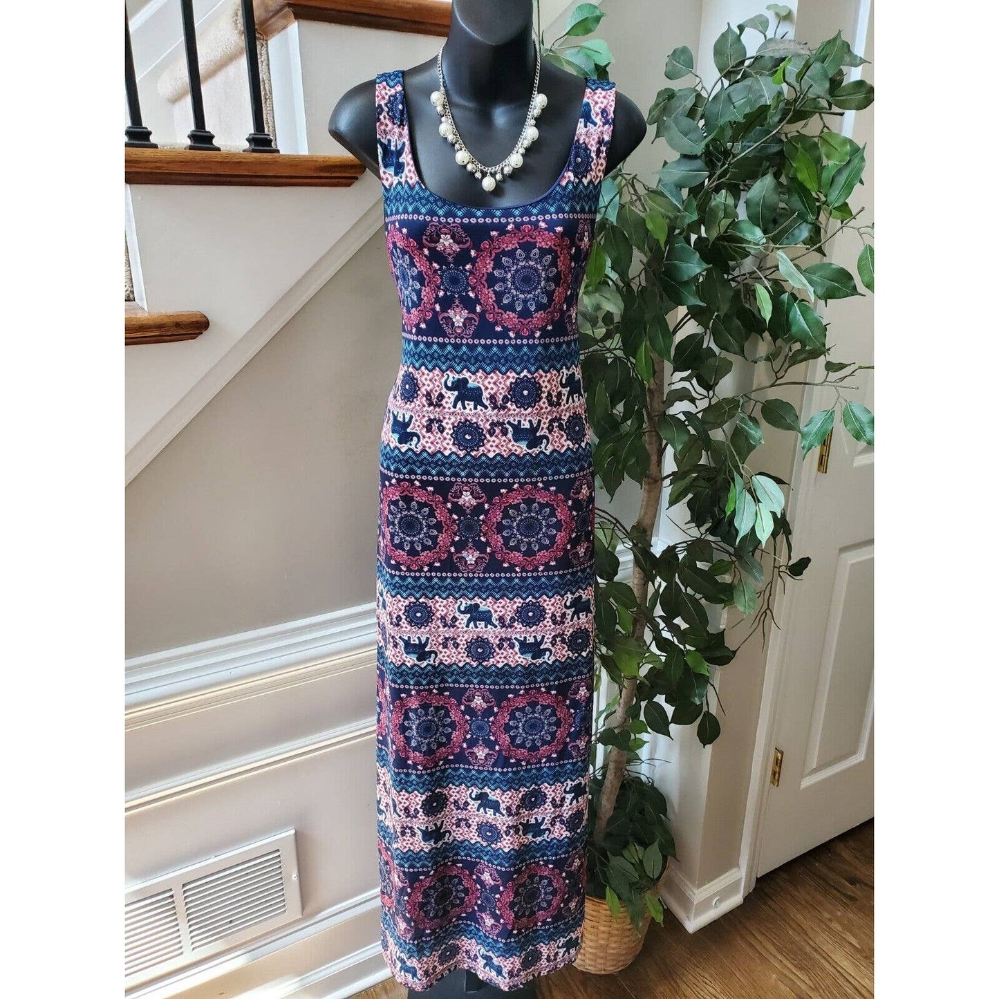 Stella Tweed Women Blue Polyester Scoop Neck Sleeveless Long Maxi Dress Size XL