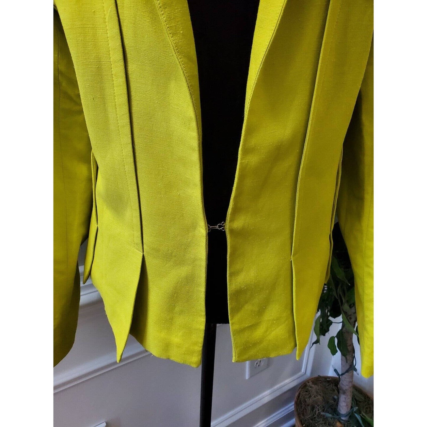 Ashley Stewart Women's Yellow Cotton & Linen Long Sleeve Open Front Blazer 14W