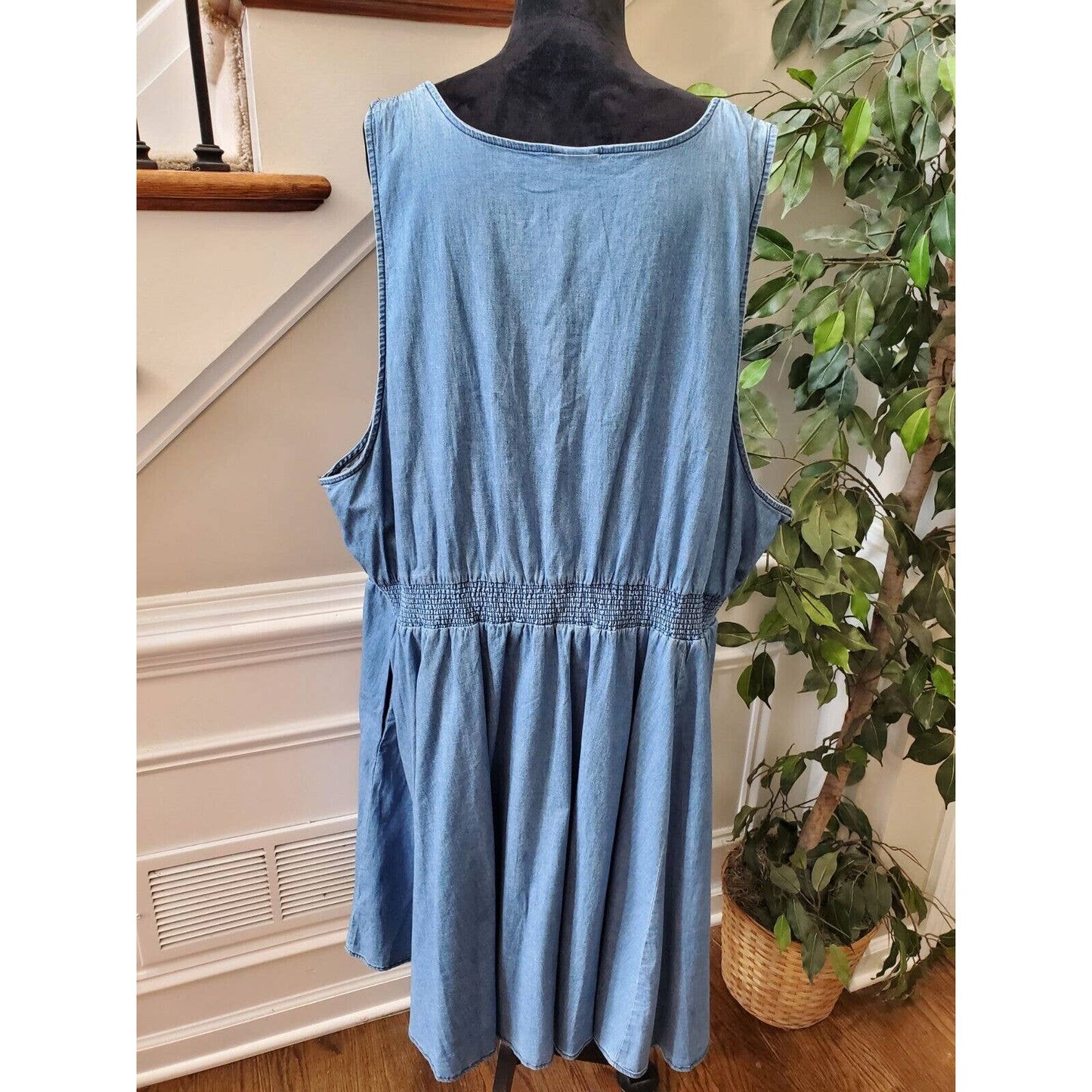Blu Dahlia Women's Solid Blue Cotton V-Neck Sleeveless Knee Length Dress Size 3X