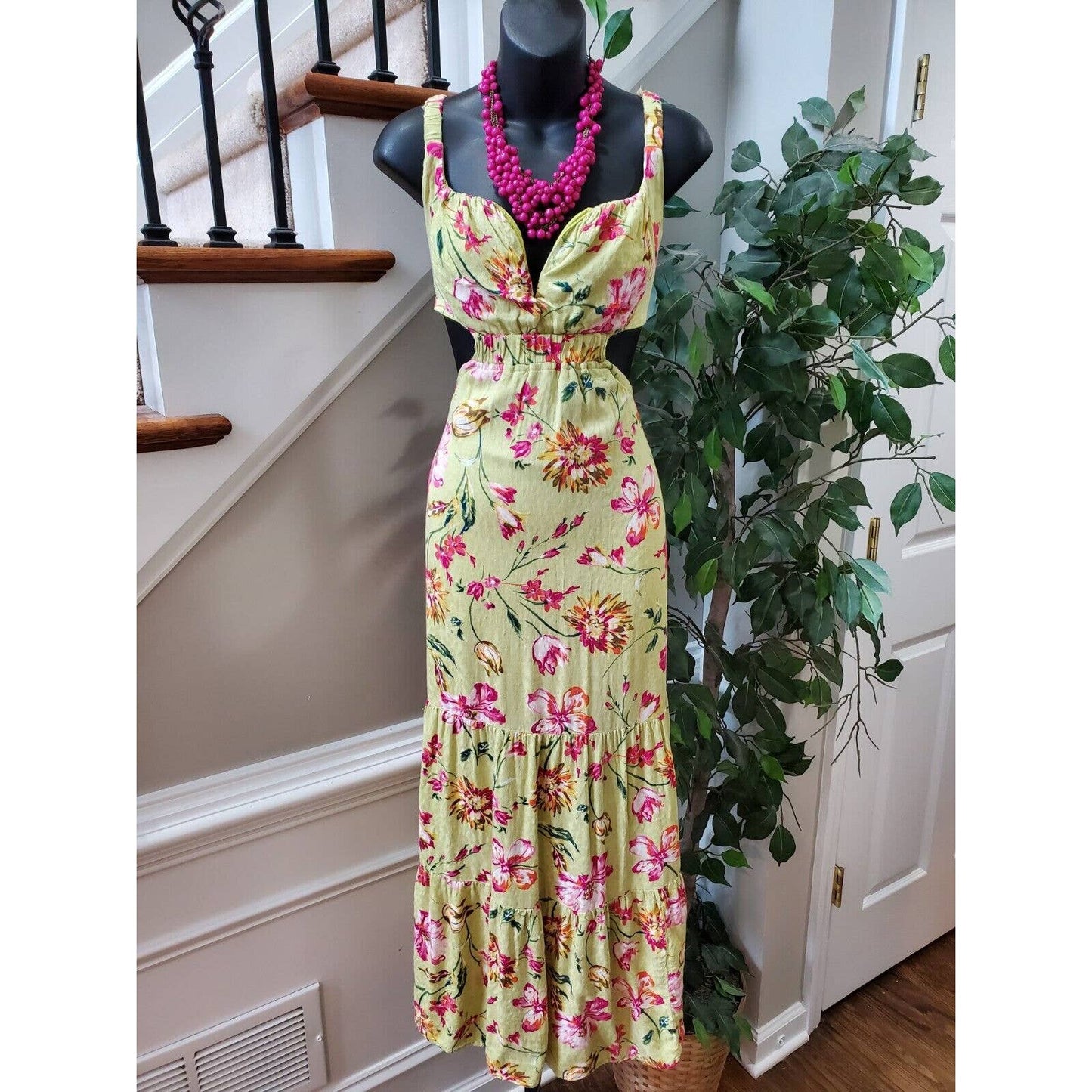 Lulus Women Yellow 100% Rayon Sweetheart Neck Sleeveless Long Maxi Dress Size XL