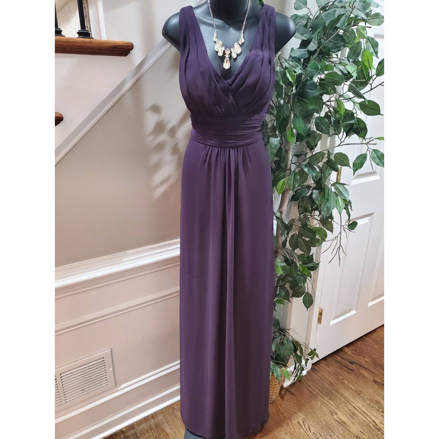 Levkoff Women Purple Polyester V-Neck Sleeveless Formal Long Maxi Dress Size M