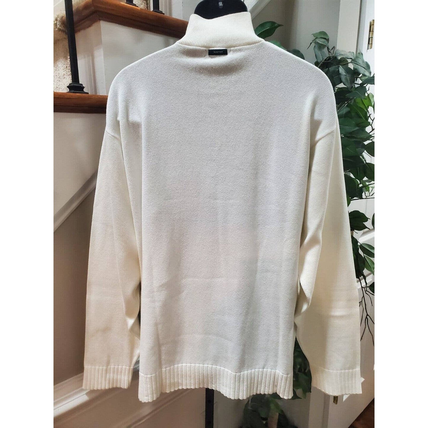 Nautica Men's Ivory Solid 100% Cotton Raglan Sleeve Casual Pullover Sweater 2XL