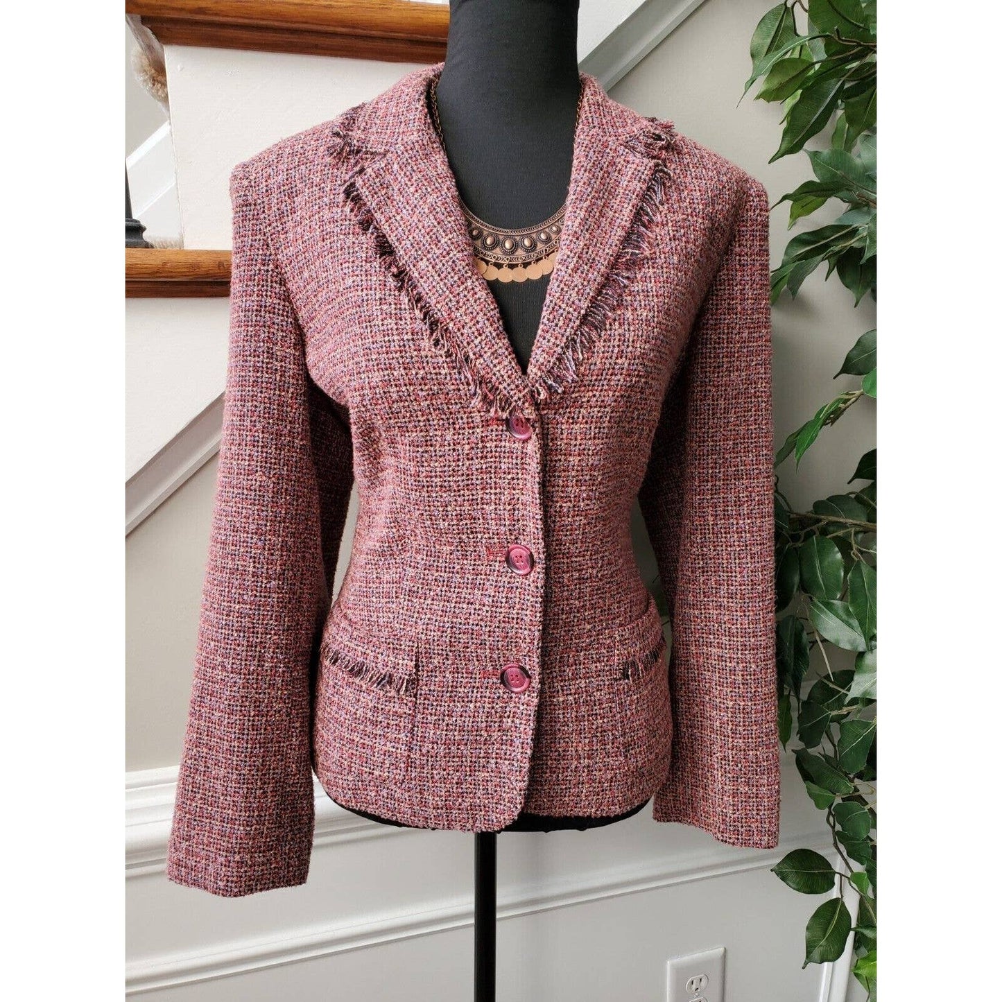 Norton McNaughton Women's Pink Acrylic Single Breasted Long Sleeve Blazer 12