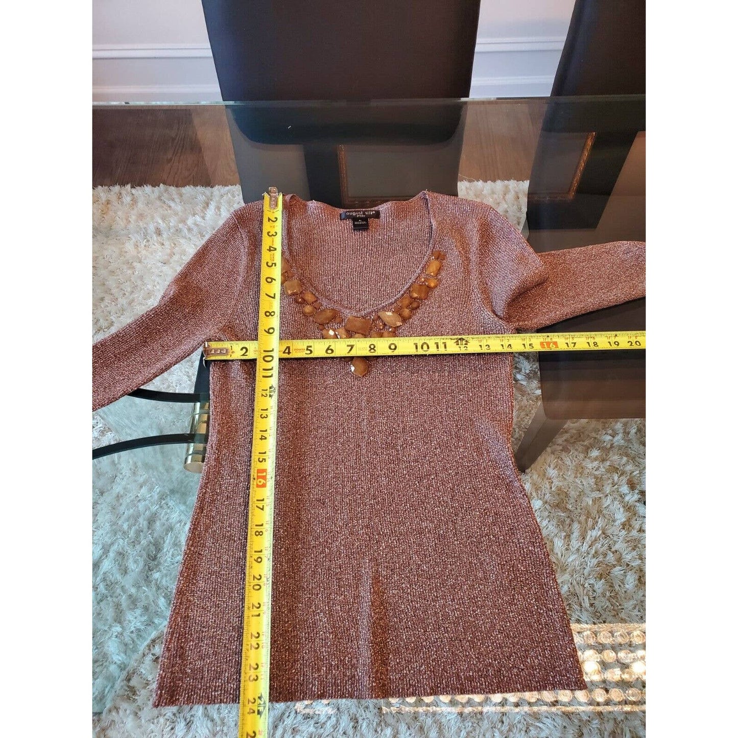 August Silk Women's Brown Scoop Neck Long Sleeve Pullover Knit Sweater Size PL