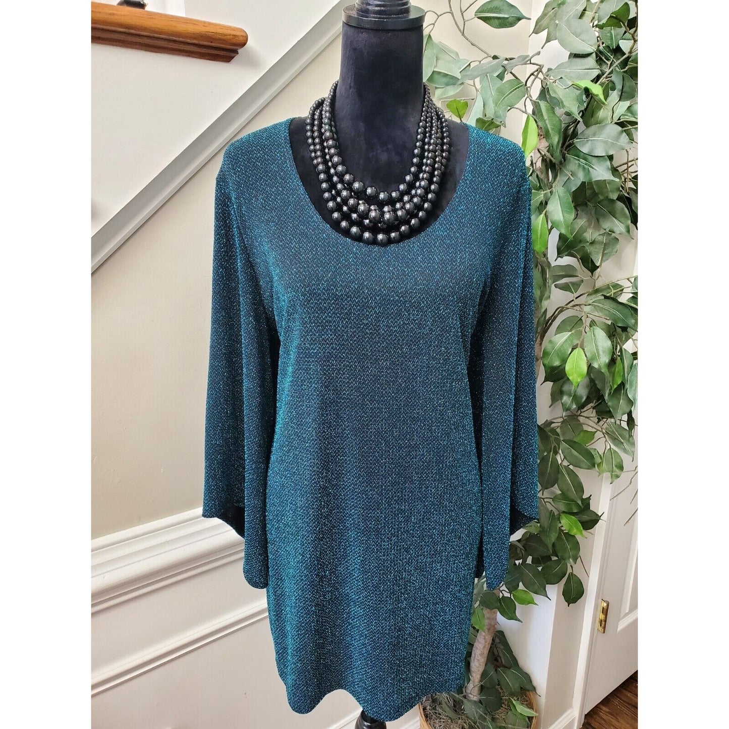 Slinky Brand Women's Blue Polyester Round Neck Long Sleeve Pullover Sweater 1X