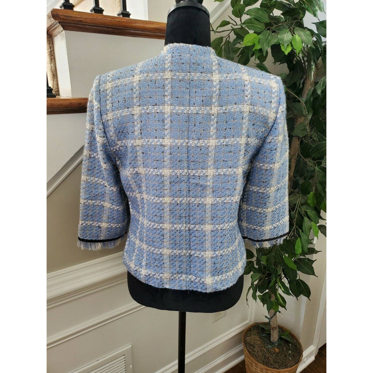 Vintage Db Collection Blue Acrylic Long Sleeve Single Breasted Blazer Size 8P