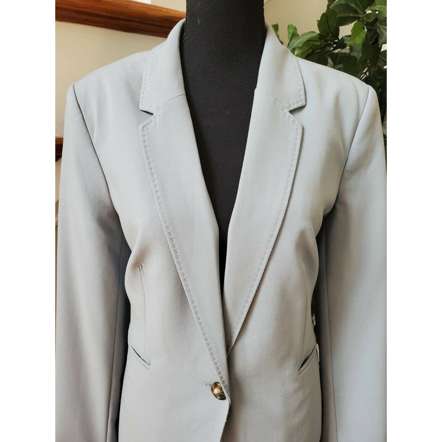 Dkny Women's Gray Polyester One Button Blazer Long Sleeve Coat Size 14