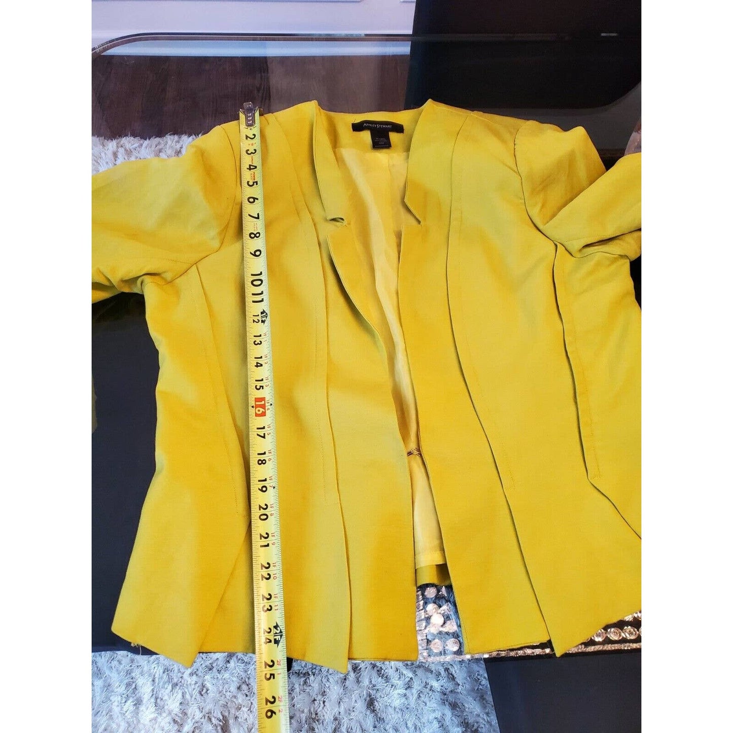 Ashley Stewart Women's Yellow Cotton & Linen Long Sleeve Open Front Blazer 14W