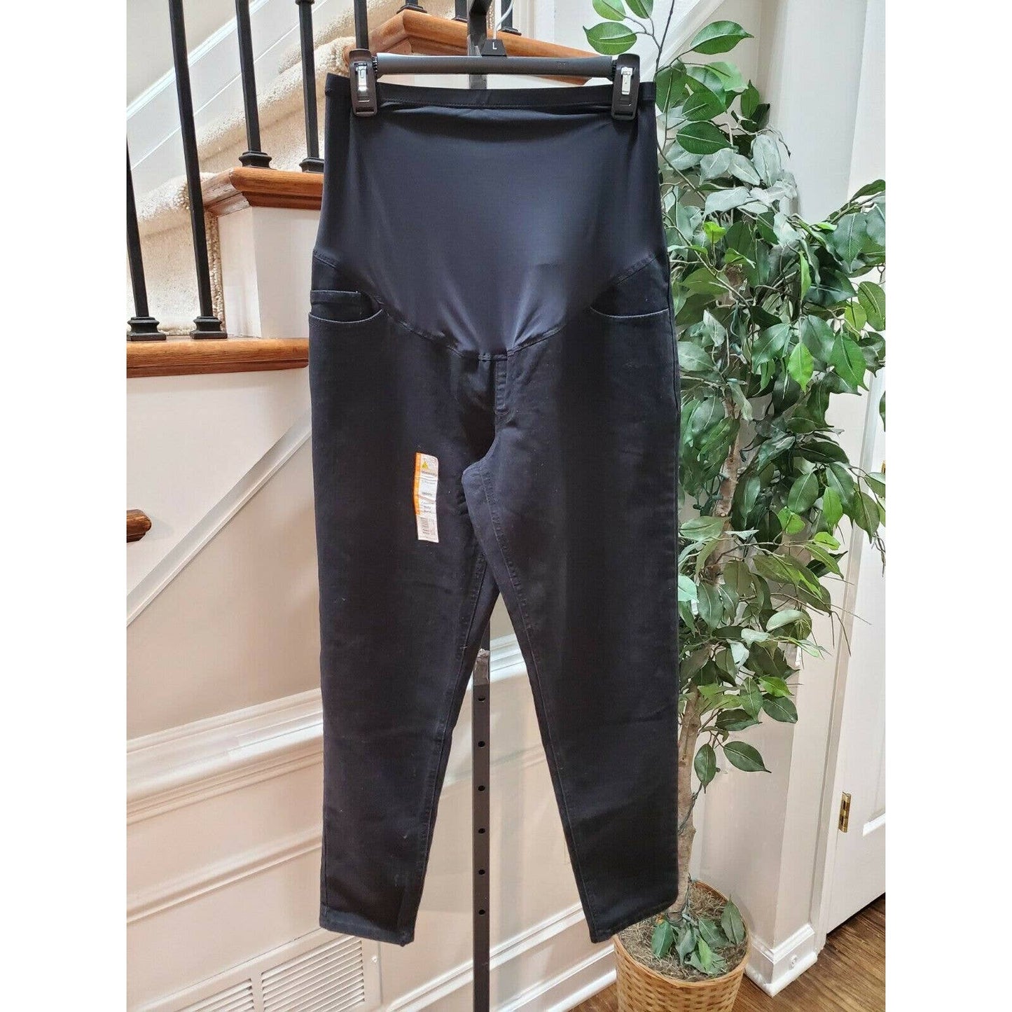 Tme and Tru Materni Black Cotton Mid Rise Comfort Waist Casual Pants Size Medium