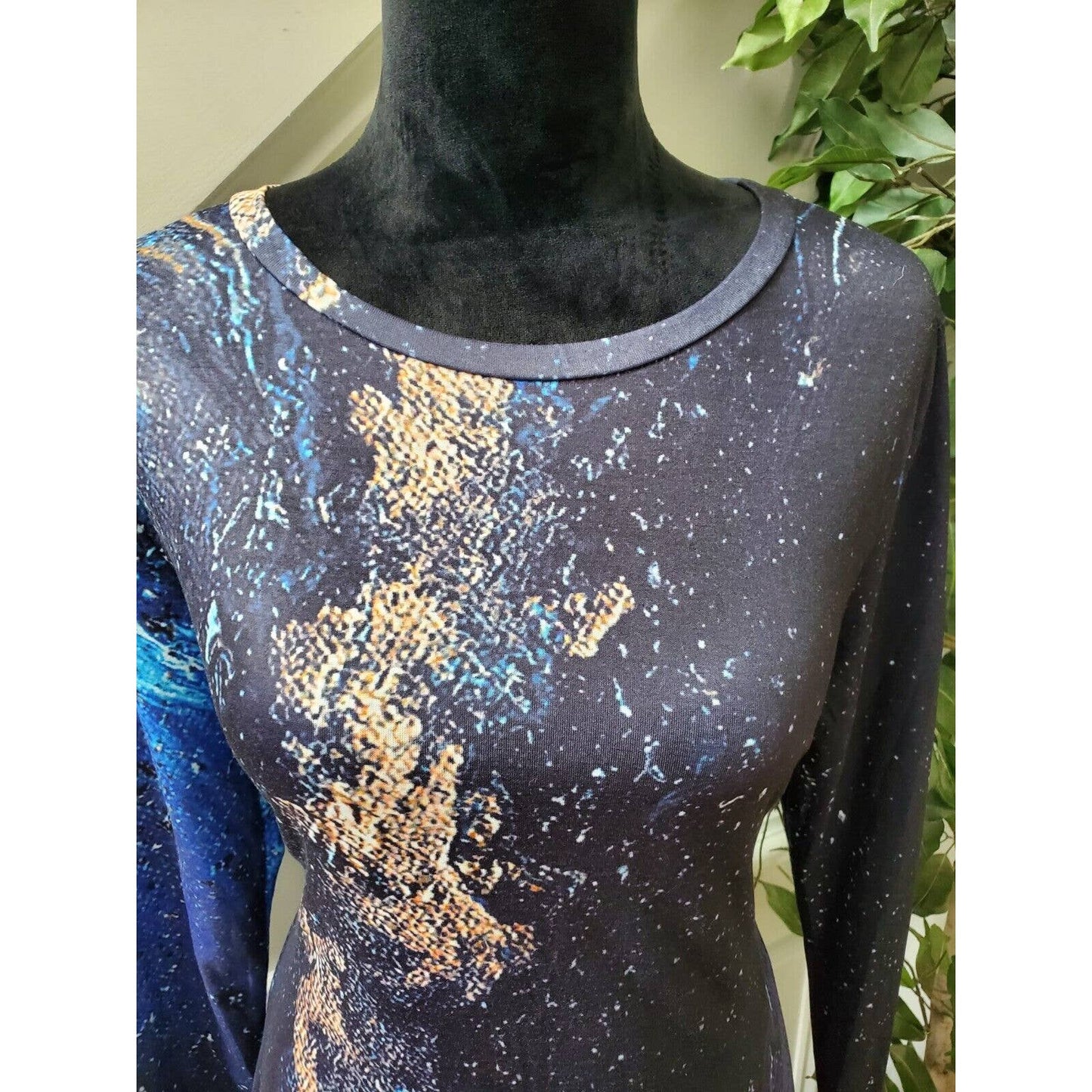 SHEIN Women's Blue Polyester Crew Neck Long Sleeve Casual Top Shirt Size Small