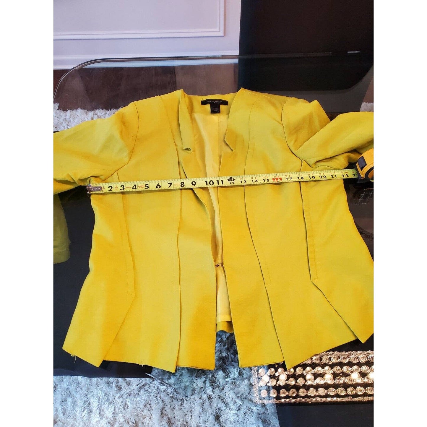 Ashley Stewart Women's Yellow Cotton & Linen Long Sleeve Open Front Blazer 14W