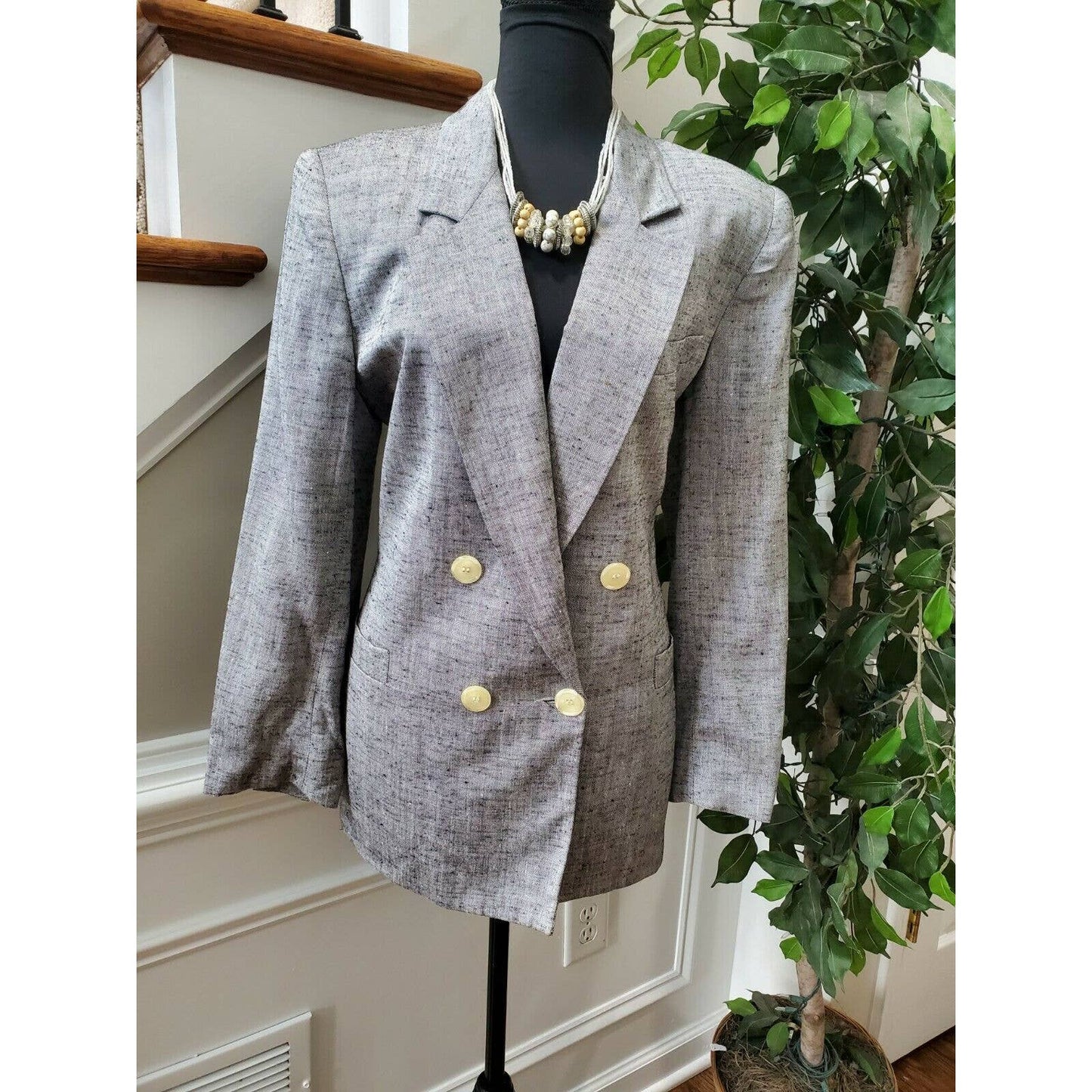 Vintage Saville Women's Gray 100% Polyester Long Sleeve Double Breasted Blazer 8