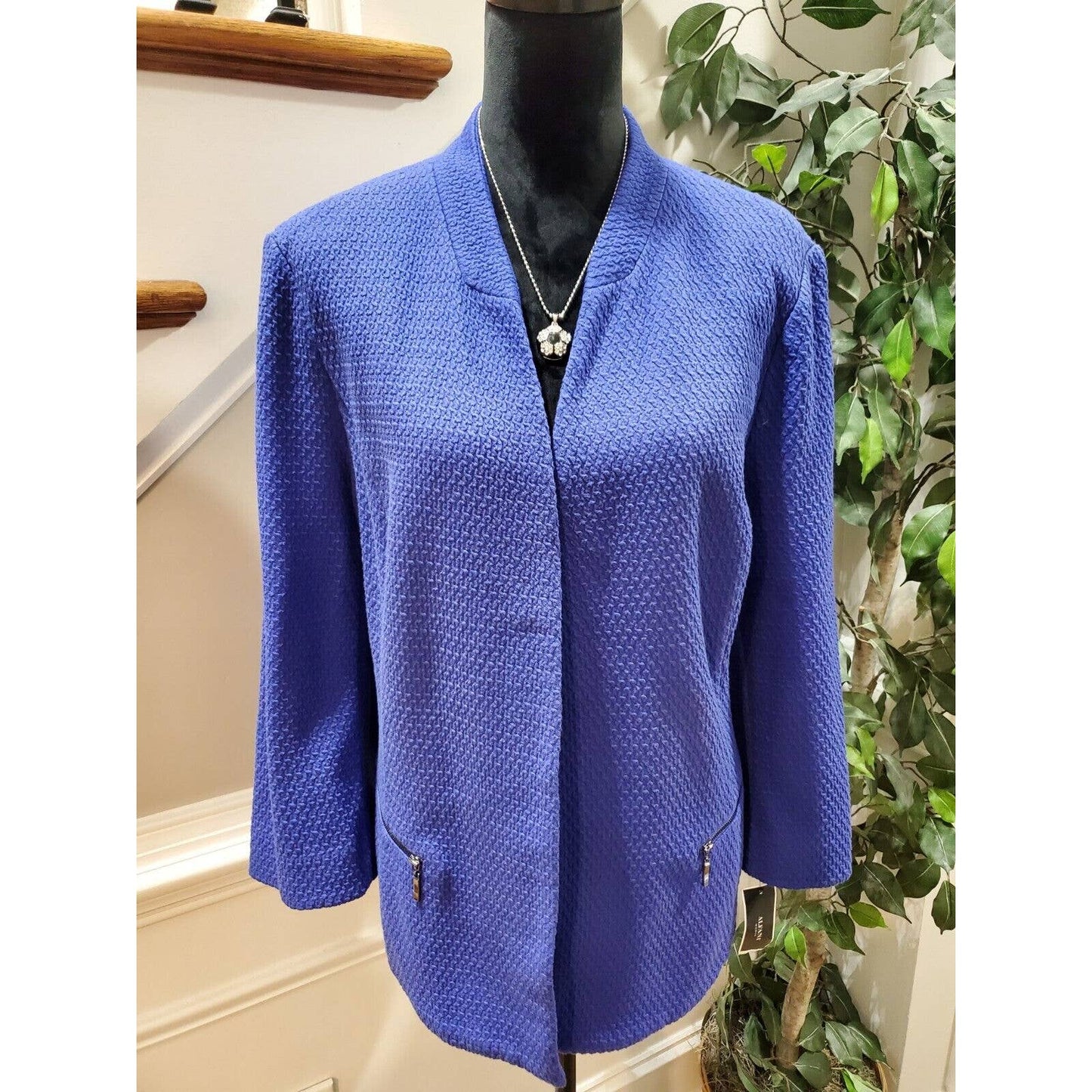 Alfani Women's Blue Cotton Long Sleeve Open Front Casual Jacket Blazer Size 3X