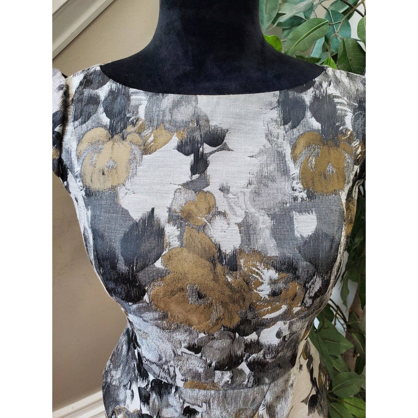 Adrianna Papell Silver Gray Abstract Print Peplum Sheath Dress Size 4