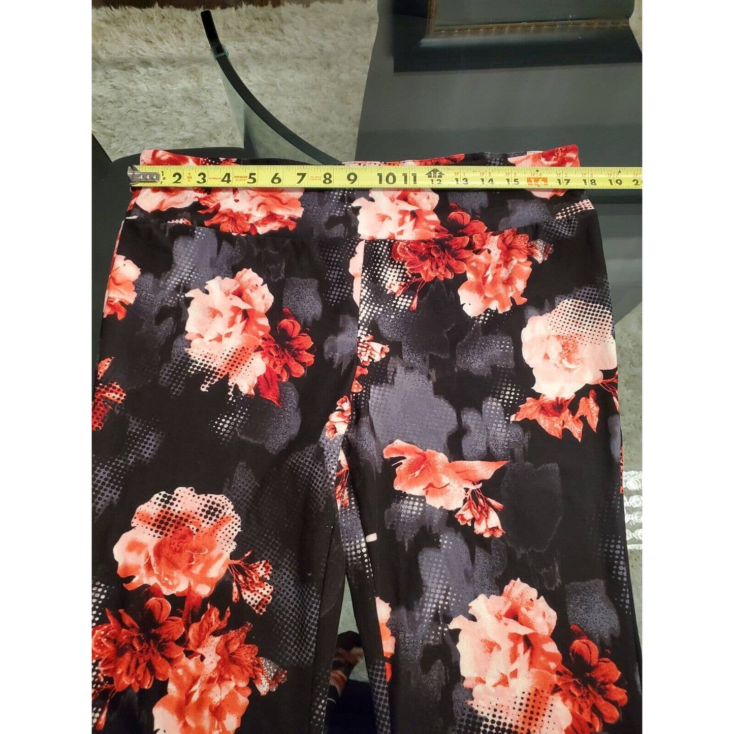 No Boundaries Women's Black Floral Polyester Mid Rise Pull On Trouser Pant 3XL