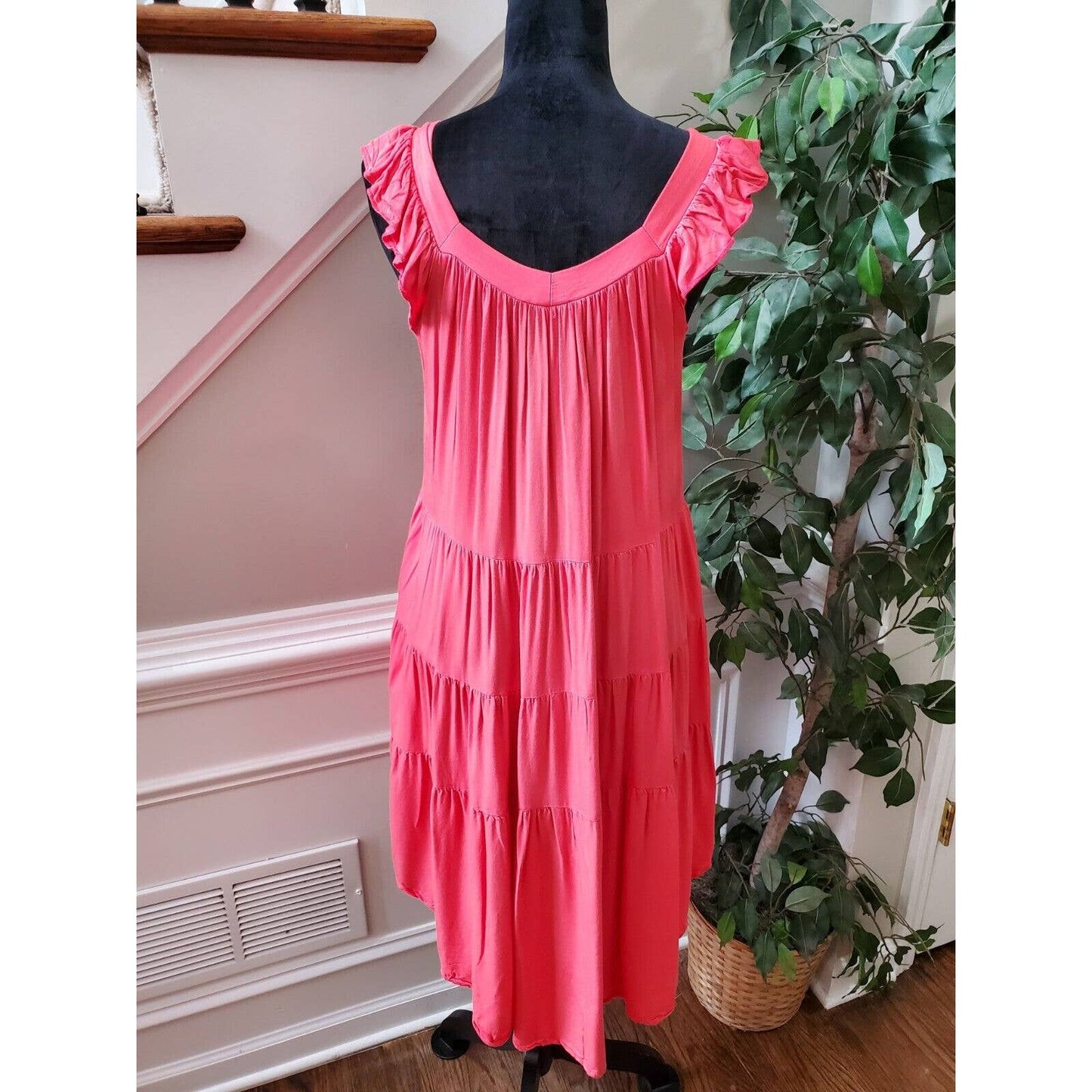 Kirundo Women Solid Pink Viscose Square Neck Sleeveless Knee Length Dress Size M