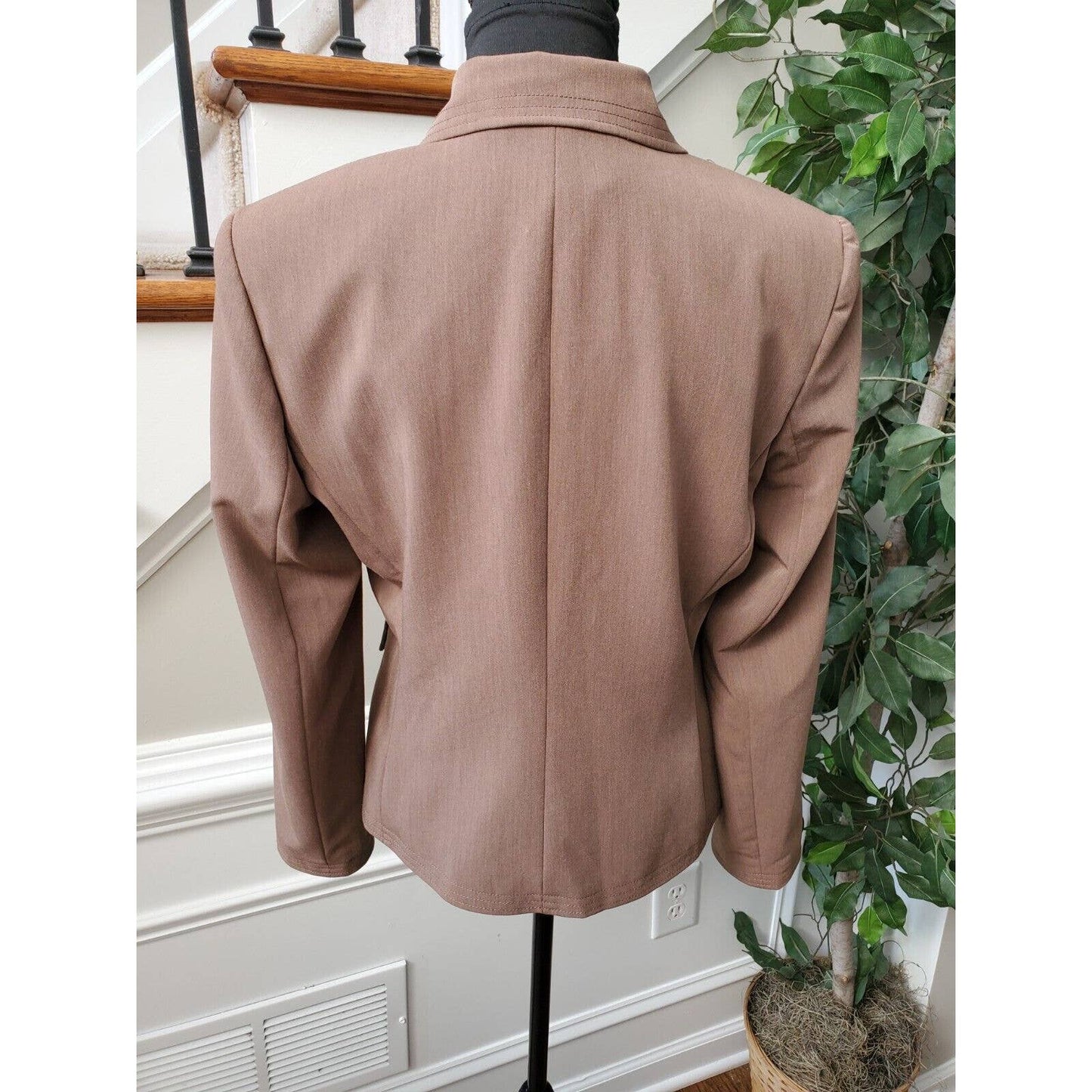 Bob Mackie Womens Brown Polyester Single Breasted Long Sleeve Fitted Blazer 6