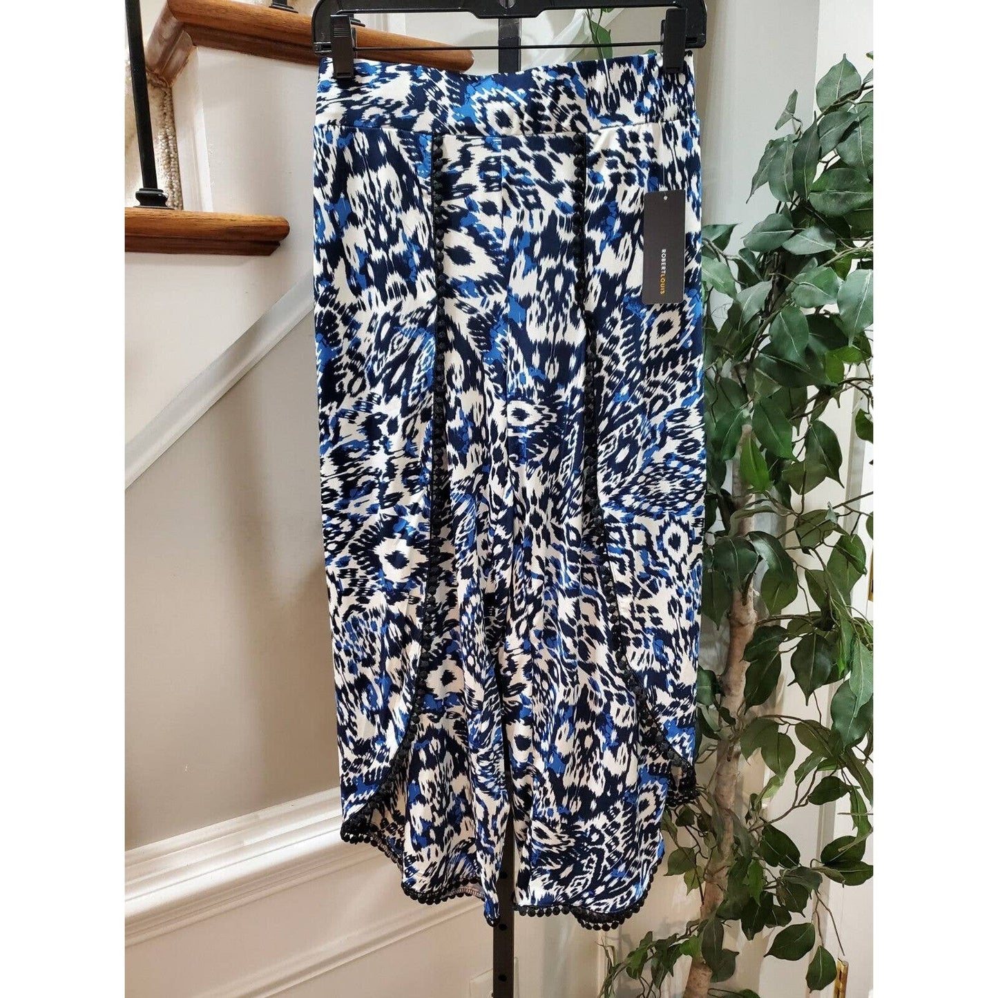 Robert Louis Women Blue Polyester Mid Rise Comfort Waist Casual Trouser Pant M