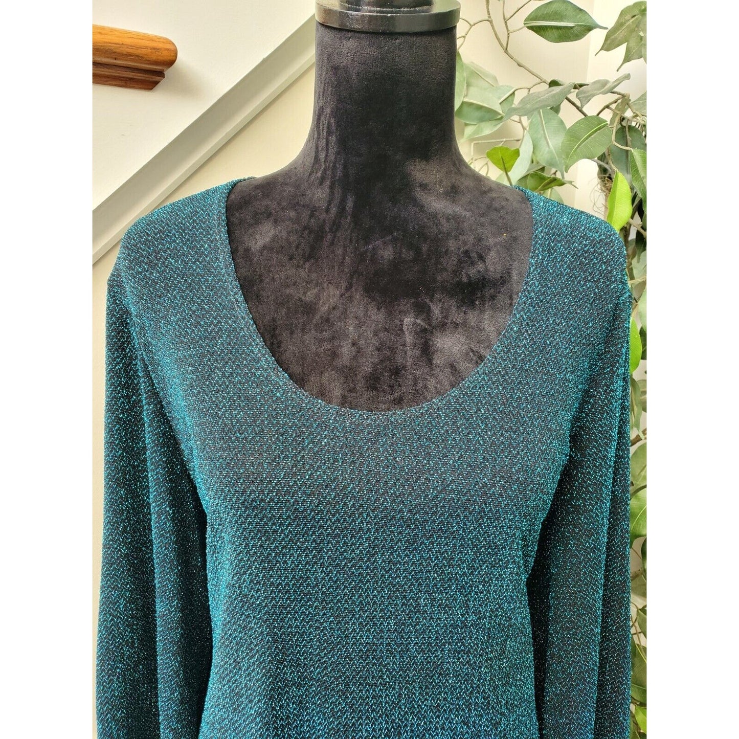 Slinky Brand Women's Blue Polyester Round Neck Long Sleeve Pullover Sweater 1X