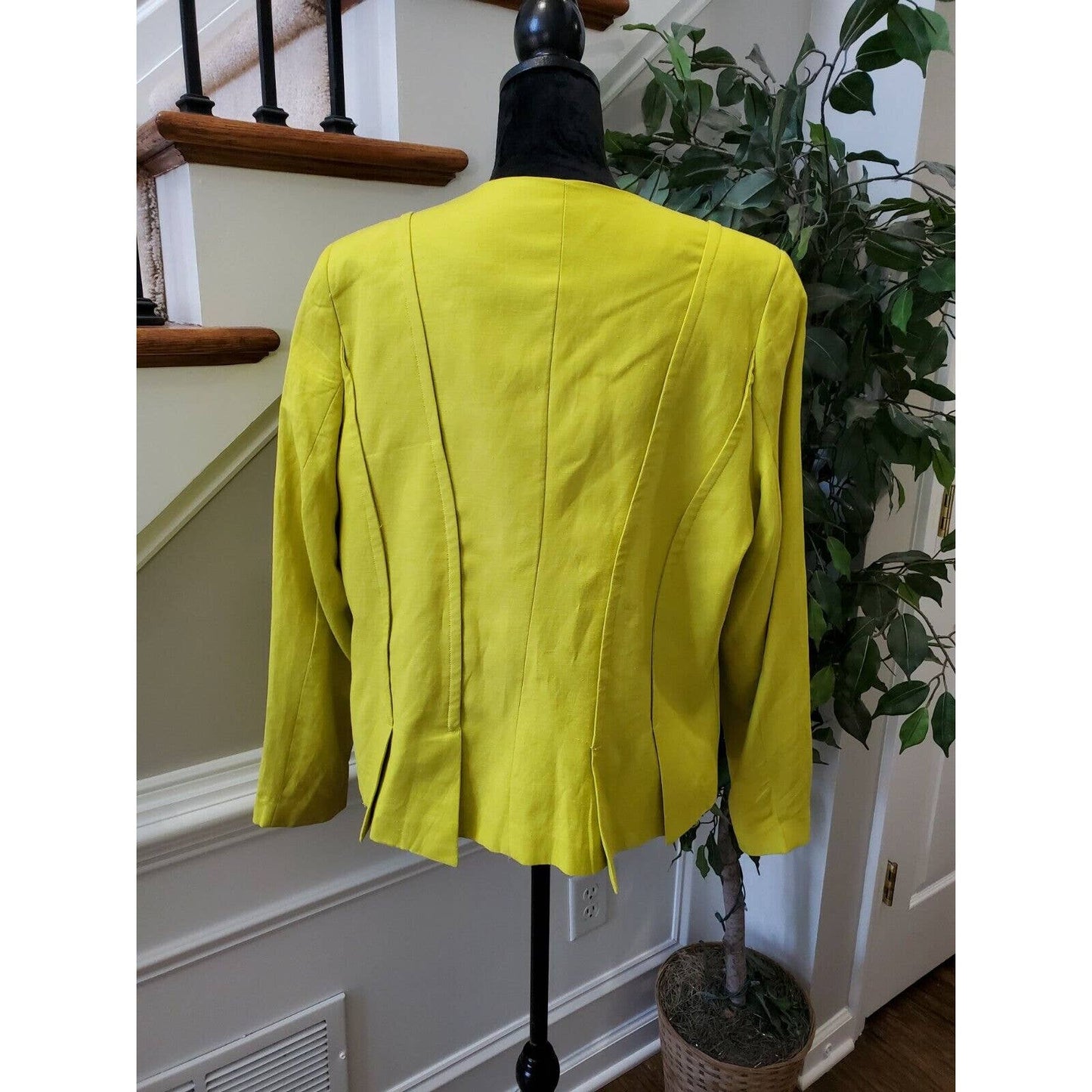 Ashley Stewart Women's Yellow Cotton & Linen Long Sleeve Open Front Blazer 14W