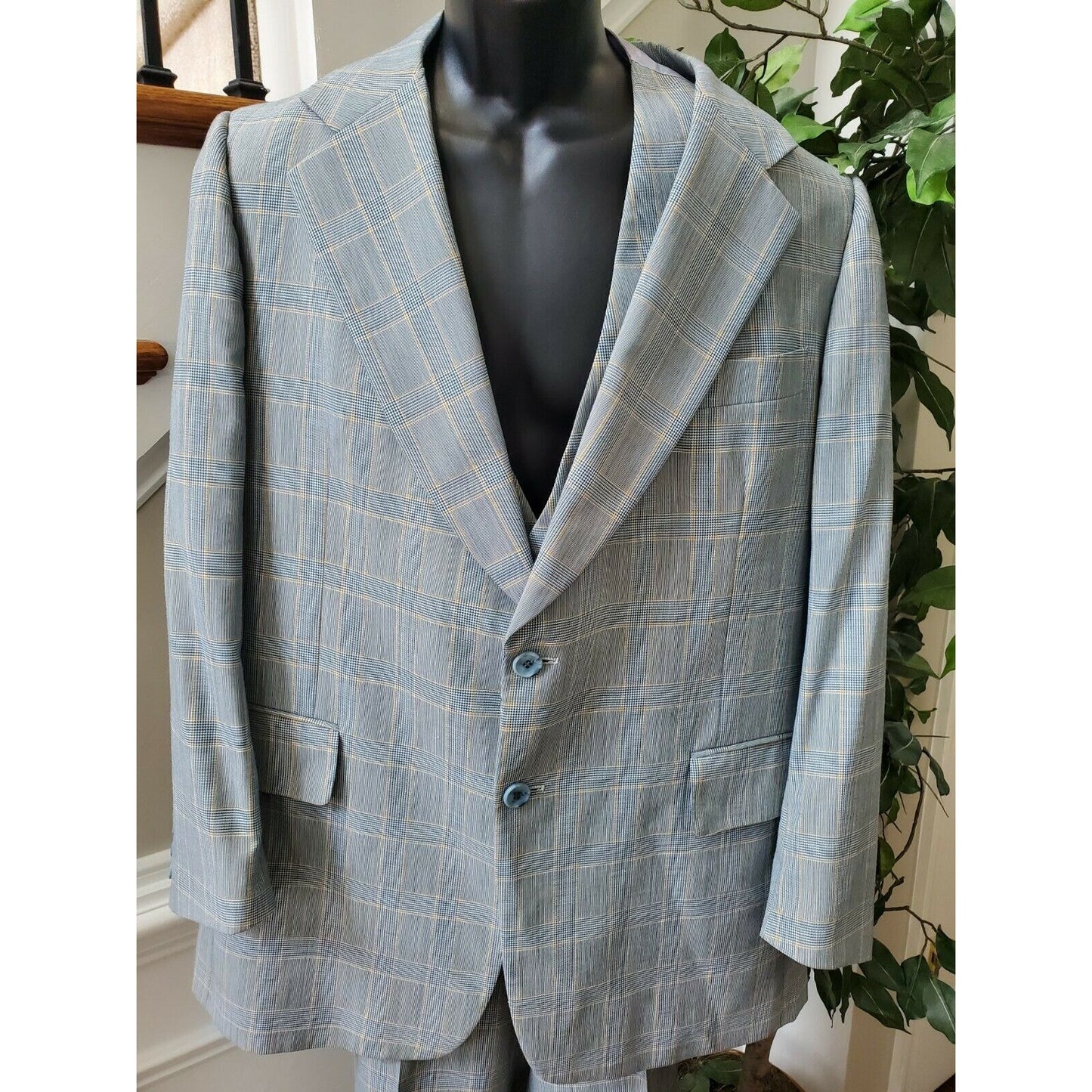 Vintage Country Squire Gray Check Formal Polyester & Viscose Three Piece Suits