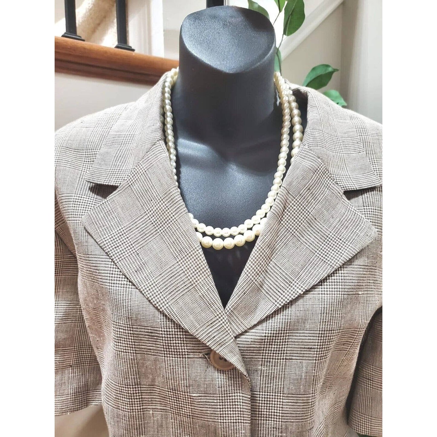 Herman Geist Women Beige Linen Single Breasted Blazer & Skirt 2 Pcs Suit Size 16