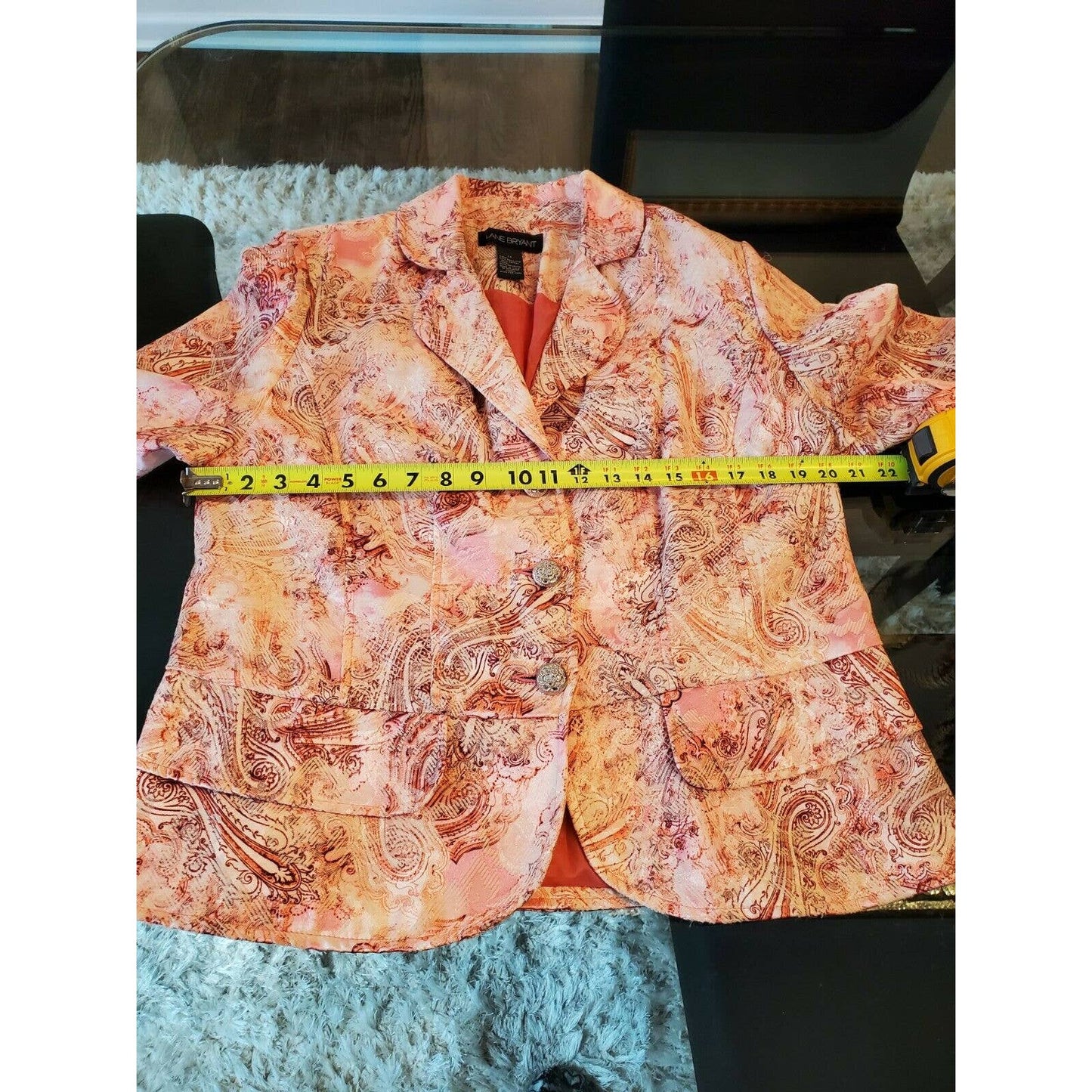 Lane Bryant Women Orang Floral Cotton Long Sleeve Single Breasted Blazer Size 14