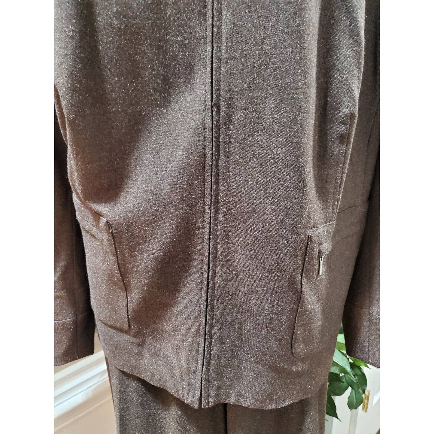 Norton McNaughton Women Brown Polyester Full Zip Jacket (20W) & Pant (22W) Suit