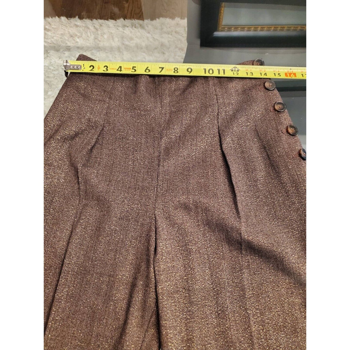 Nine West Women Brown Polyester High Rise Button Flat Front Dress Pant Size 8