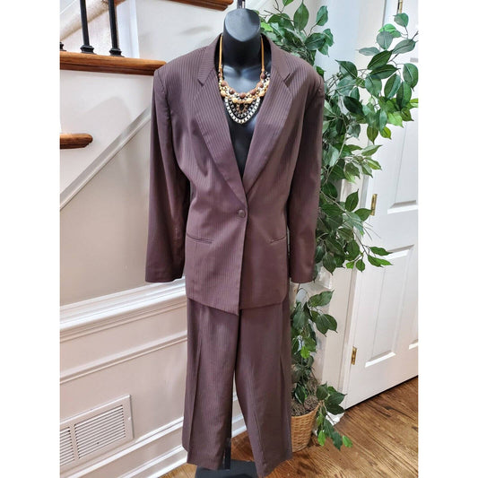 Worthington Women's Brown Polyester Single Breasted Jacket & Pant 2 Pc Suit 16