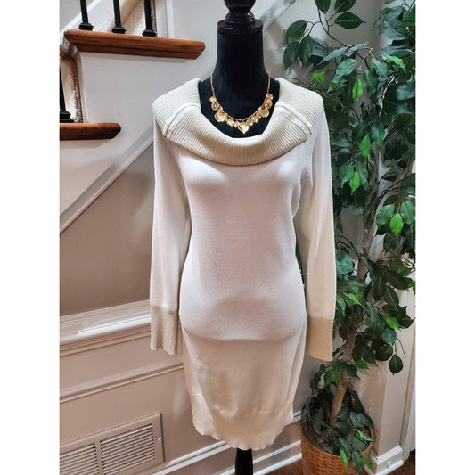 No Boundaries Women's White Cotton Cowl Neck Long Sleeves Knee Length Dress XXL