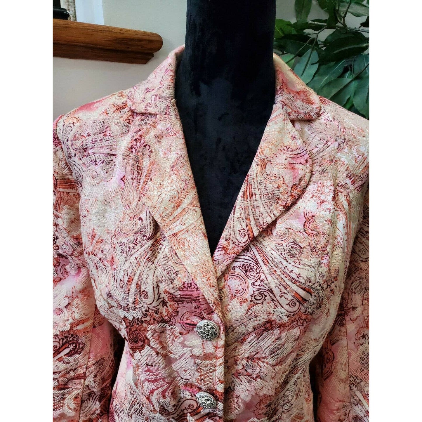 Lane Bryant Women Orang Floral Cotton Long Sleeve Single Breasted Blazer Size 14