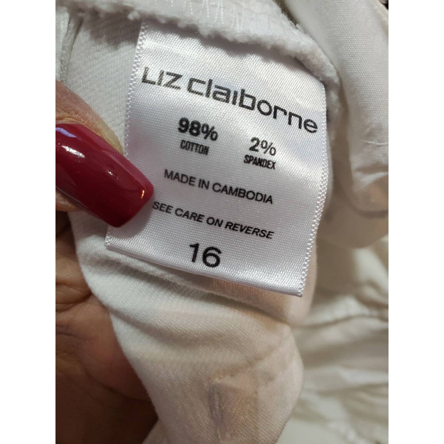 Liz Claiborne Women's Solid White Cotton Mid Rise Classic Fit Ankle Pant Size 16