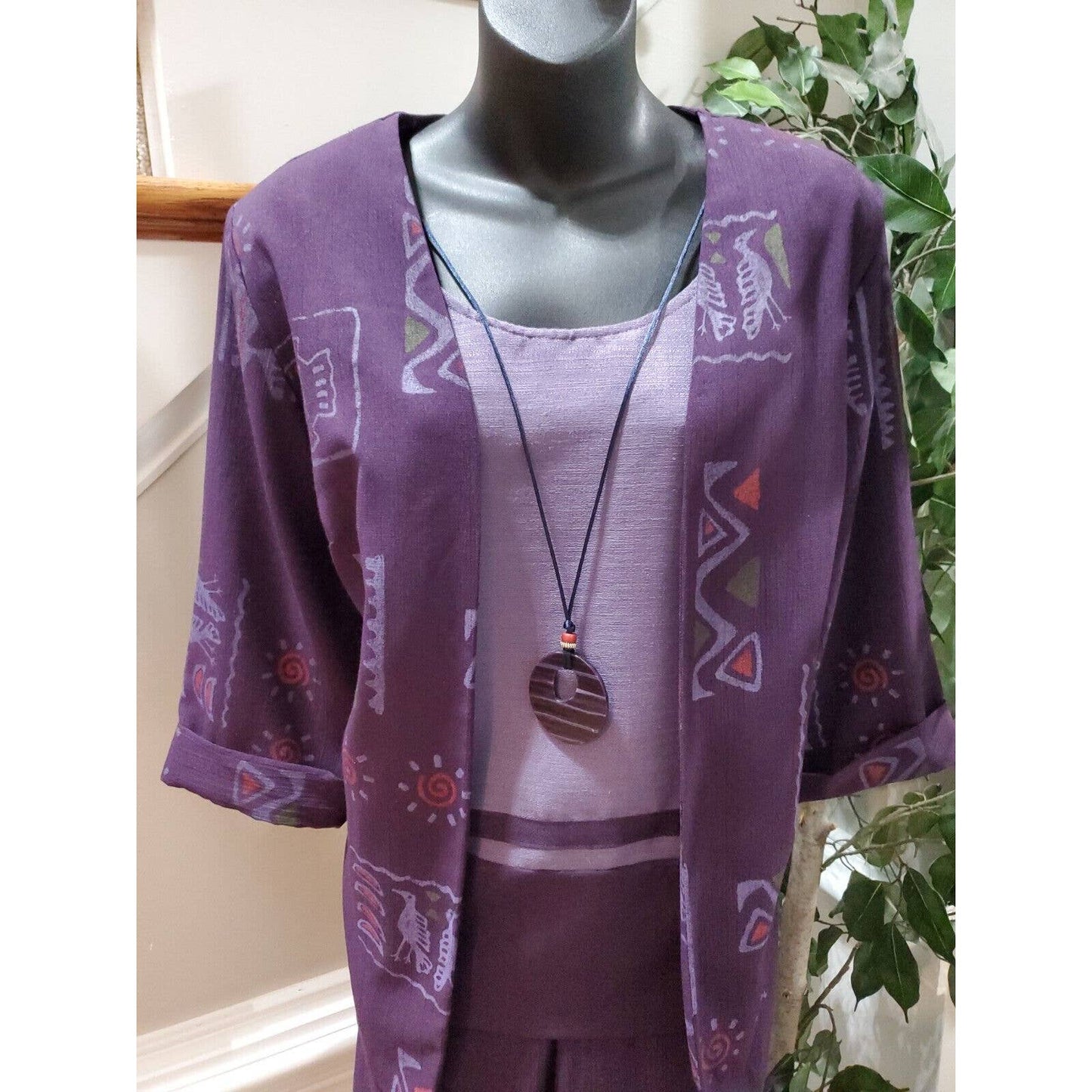 Sag Harbor Women's Purple Polyester Open Front Jacket & Pant 2 Piece Suit