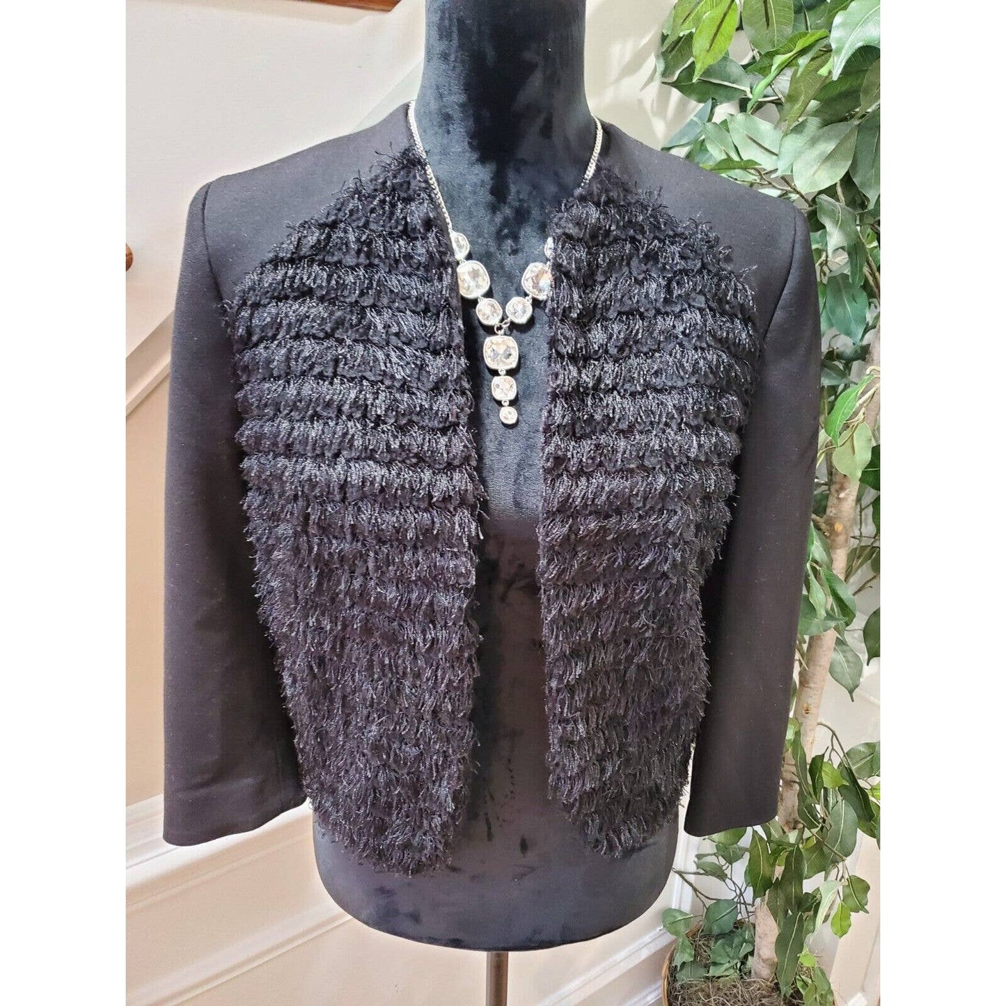 Nine West Women's Black Polyester Long Sleeve Open Front Casual Jacket Blazer