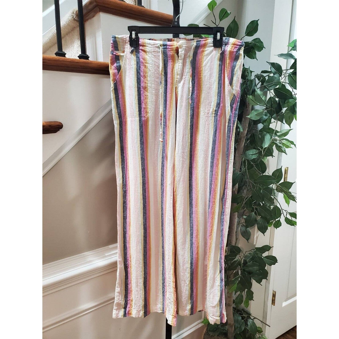 Just Living Multicolor Striped Linen & Cotton Mid Rise Wide Legs Pant Size L