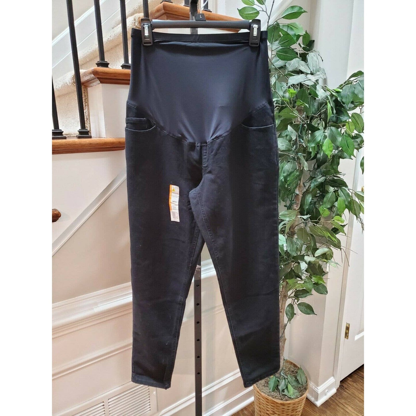 Tme and Tru Materni Black Cotton Mid Rise Comfort Waist Casual Pants Size Medium