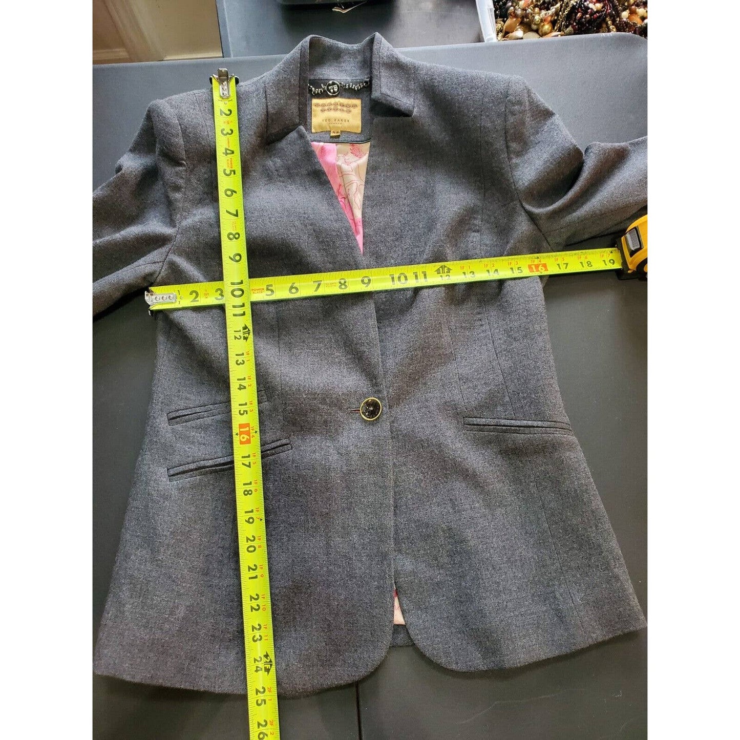 Ted Baker Women's Gray Wool Long Sleeve Single Breasted Fitted Blazer Size 2