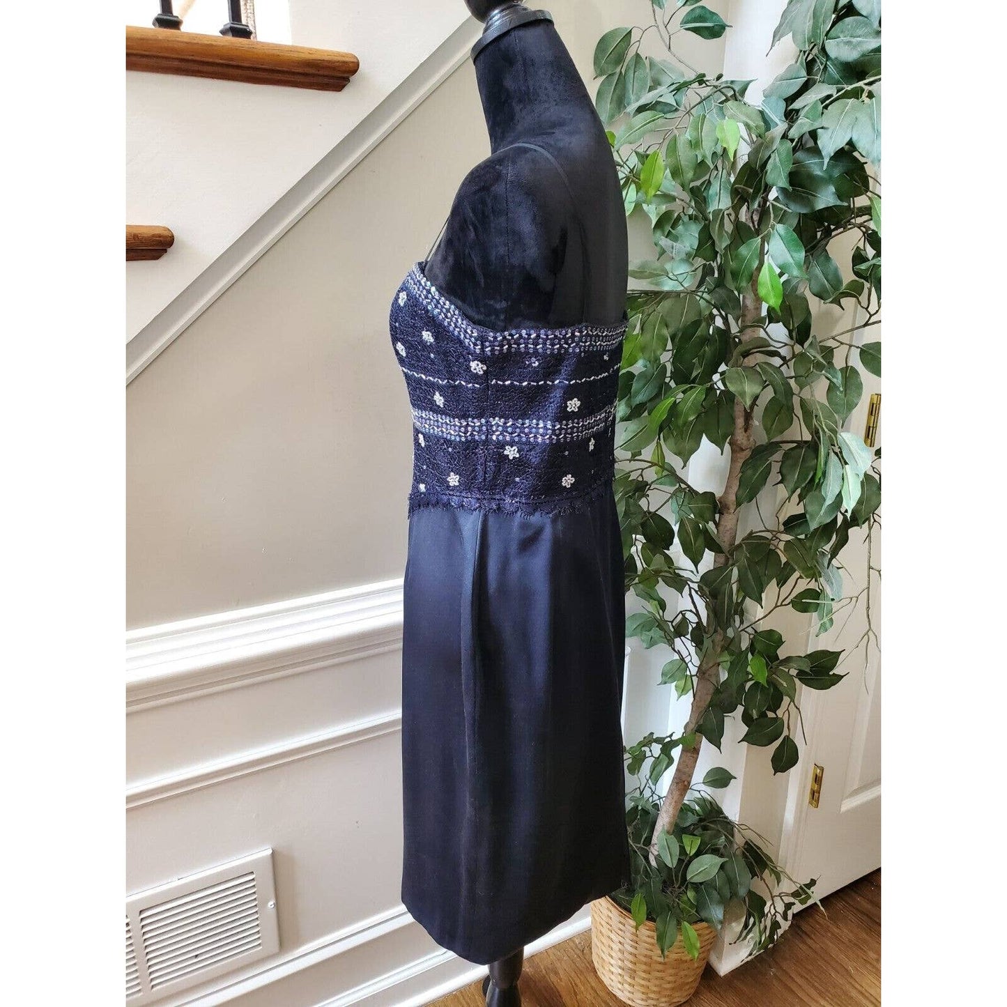 Vintage Women's Blue Polyester Sleeveless Dressy Strappy Knee Length Dress S